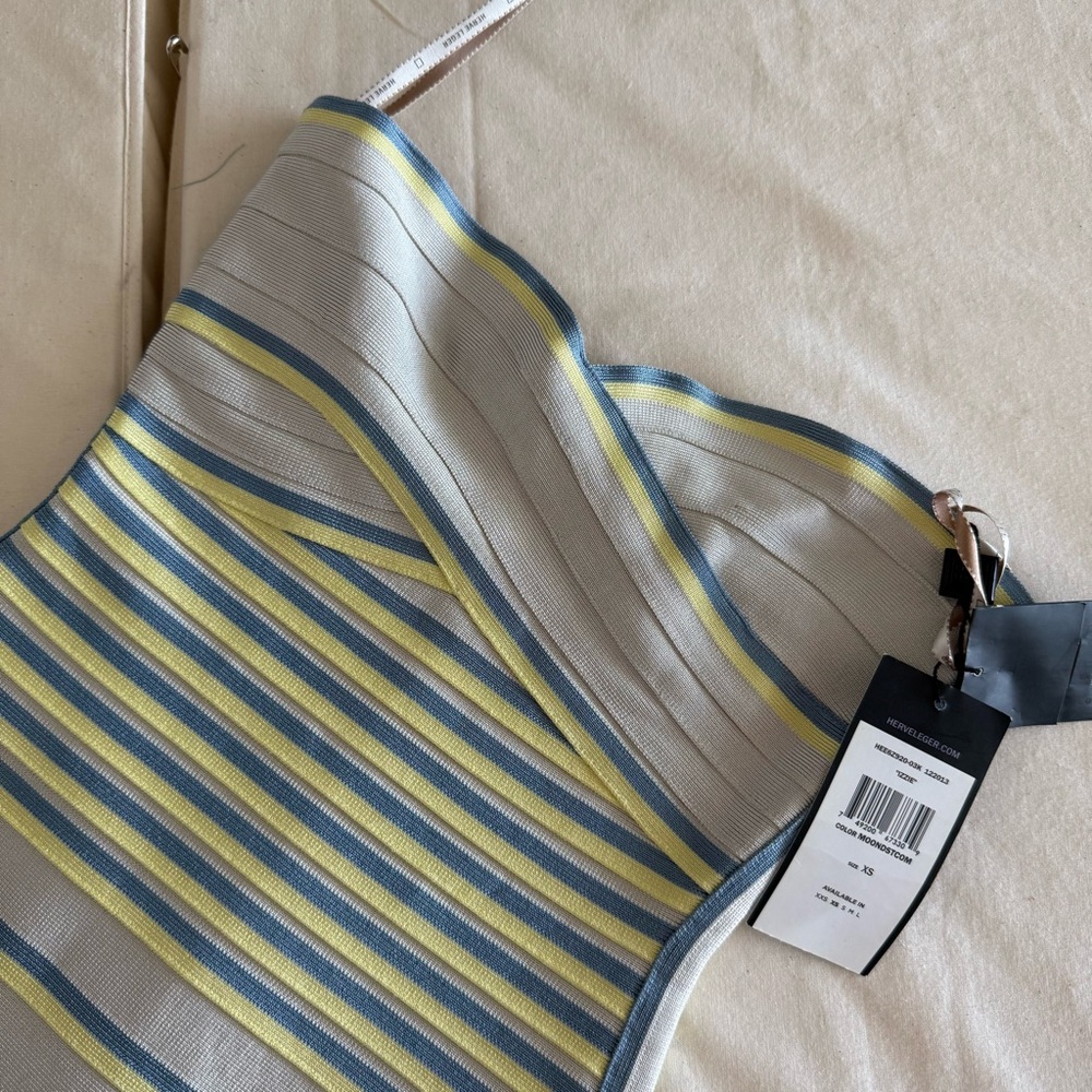 Herve Leger Blue and Yellow Striped Bandage dress - Picture 4 of 11